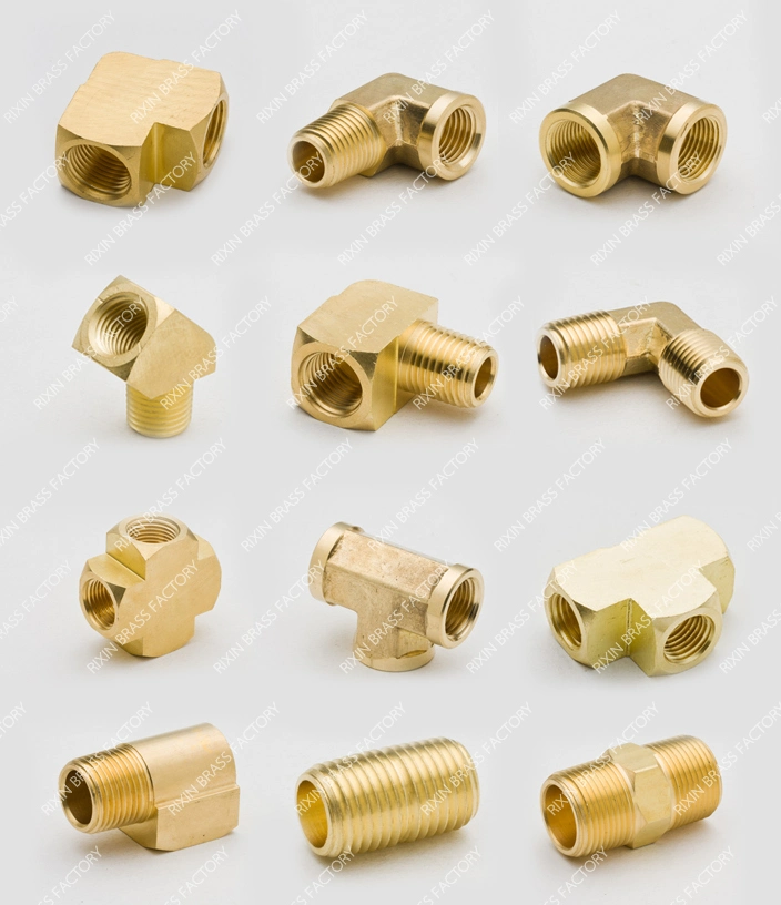 1/4 NPT Brass Pipe Fitting Hex Bushing, Reducer Adapter, Hex Nipple, 90 Degree Barstock Street Elbow Fitting