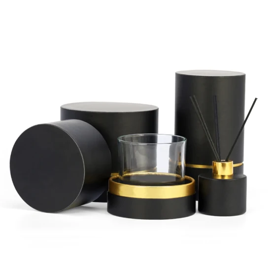 Caixa de vela redonda personalizada Firstsail Embalagem Reed Difusor Vara Frasco Frasco Cosmético Perfume Vidro Tubo de papel preto